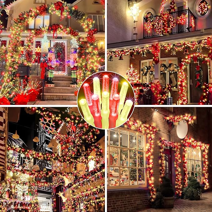 Heceltt 1140 LED 449 FT String Lights Outdoor, 8 Modes Christmas Lights Plug in, IP44 Waterproof Led String Lights with Timer and Memory for Xmas Yard Party Decorations (Red and Warm White)