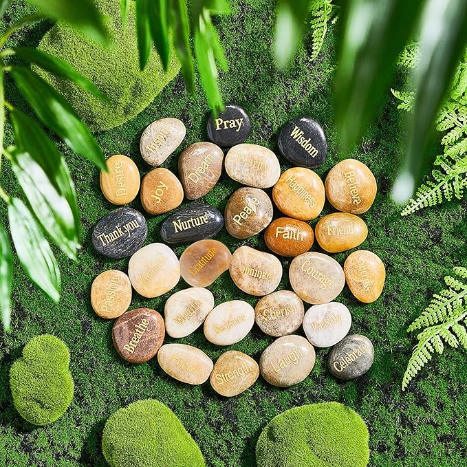 Fabbay Engraved Inspirational Stones Encouragement Motivational Rocks with Words Garden Positive Gift for Christmas Thanksgiving(Vintage Color,80 Pcs)