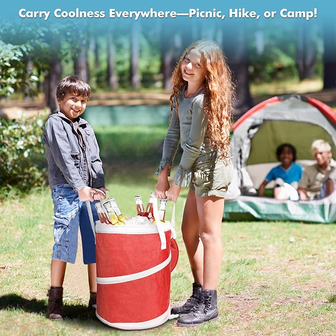 Tirrinia Large Pop-Up Golf Cooler Bag- Insulated Collapsible Cooler with Flat Drink Table for Golf Cart, Lightweight and Portable Ice Beach Cooler for Travel, Fishing, Picnics, Hiking, Camping