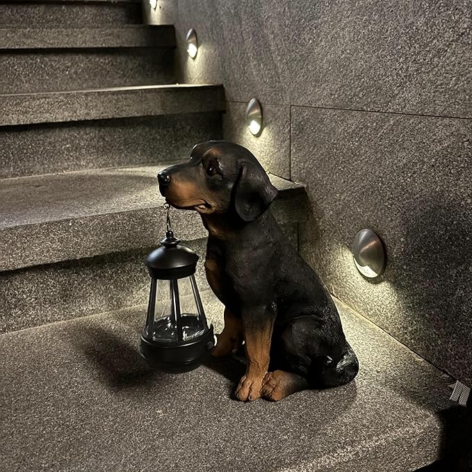 Garden Dog Statues Outdoor Decor, 10.6" Solar Light Dog Statue with Lantern, Puppy Solar Dog Figurine Sculpture for Outdoor Gardens Patio, Lawn, Yard, Housewarming Ornament Gift