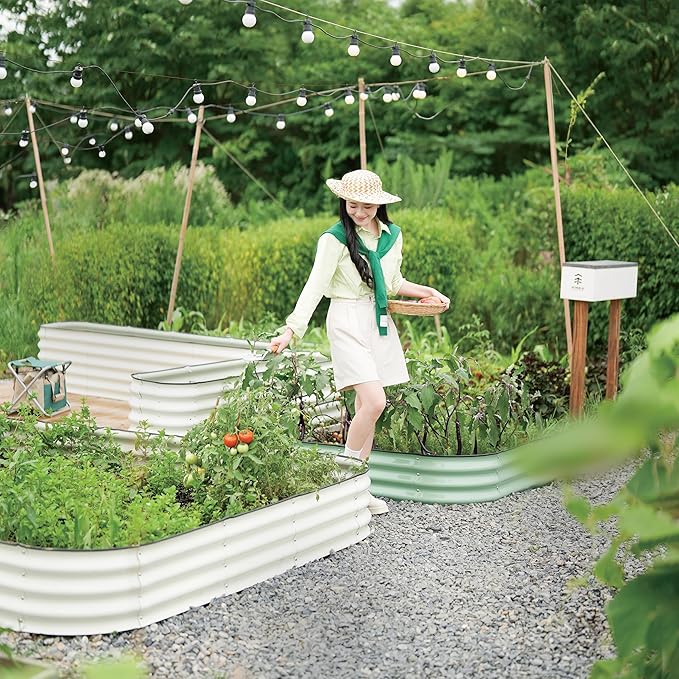 DaisyVibe Raised Garden Bed Kit, Planter Raised Garden Boxes Outdoor, Oval Large Metal Raised Garden Beds for Vegetables Flowers (Grey, 8ftx2ftx1ft)