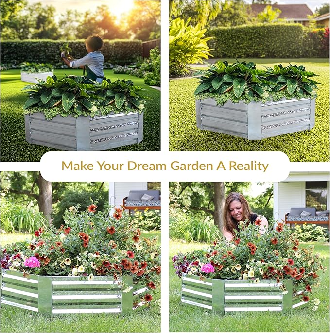 Sunnydaze 11.75" H Raised Metal Garden Bed - Galvanized Raised Garden Bed Outdoor for Vegetables and Flowers - Silver - Hexagon