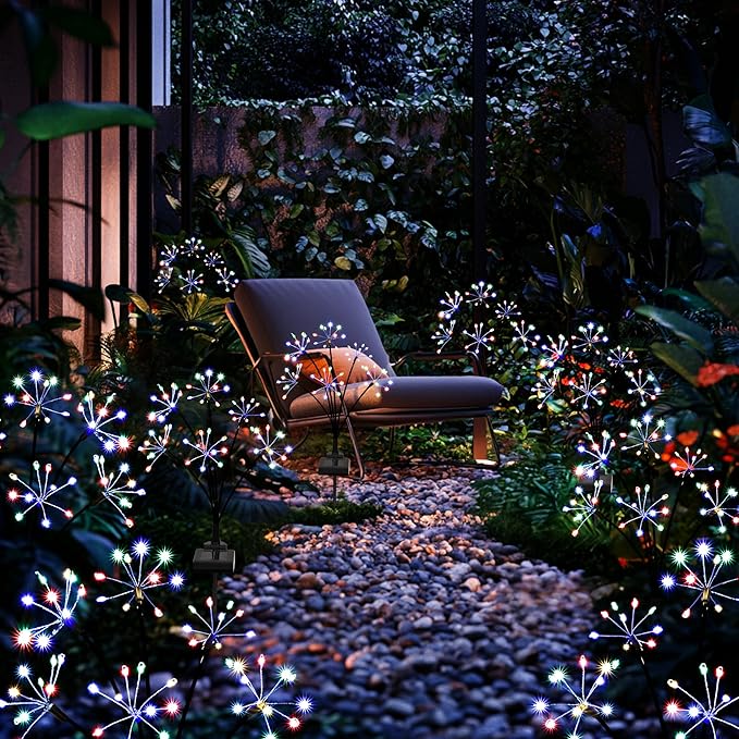 Solar Garden Decor Lights Outdoor, Solar Powered Lights Waterproof for Yard Patio Porch Flowerbed, Fairy Gardening Supplies Gifts Firwork(6 Pack Multi-Colored)