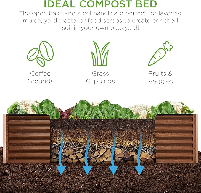 Best Choice Products 8x4x2ft Outdoor Metal Raised Garden Bed, Deep Root Planter Box for Vegetables, Flowers, Herbs, and Succulents w/ 478 Gallon Capacity - Wood Grain