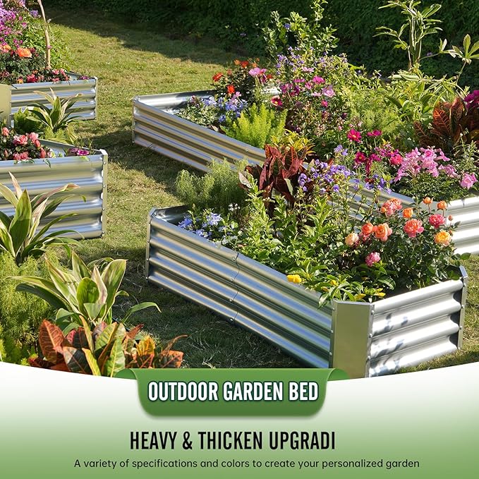 Outdoor Metal Galvanized Raised Planter Box,Rectangular Large Garden Bed Kit for Vegetables, Fruits, Flowers and Herbs 4X2X1 FT (4X2X1 FT)
