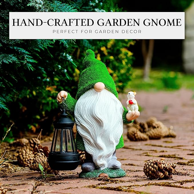 Garden Gnome with Squirrel 11.8, Gnomes with Solar Lantern, Garden Statues Outdoor Clearance, Garden Gnomes Outdoor Funny for Patio Decor, Fall Gnomes