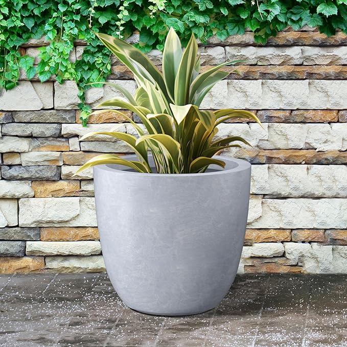 Kante 18 Inch Dia Round Concrete Planter, Indoor Outdoor Large Plant Pot with Drainage Hole and Rubber Plug for Home Patio Garden, Slate Gray