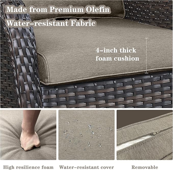 Outdoor Swivel Rcoker Patio Chairs - Outdoor Swivel Patio Chairs Set of 2 Wicker Chair Patio Furniture Sets with Covered Cushion for Porch Deck Balcony Garden, Gray