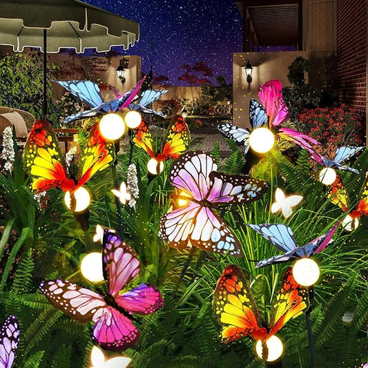 Solar Butterfly Lights Outdoor, 4 Pack 24 LED Solar Garden Lights Outdoor Waterproof,Solar Outdoor Lights Garden Decor for Yard,Patio,Lawn,Pathway