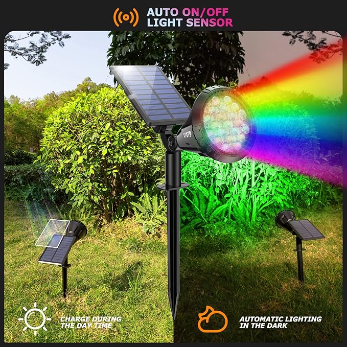 Solar Color Spot Lights Outdoor, 21 LEDs Color Changing Solar Outdoor Lights, IP67 Waterproof RGB Multicolor Yard Solar Spotlights Auto On/Off for Pathway Garden Pool Patio Tree