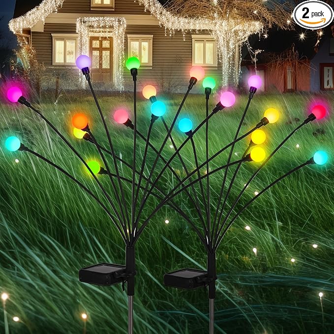 Solar Christmas Decoration, 20 LED Firefly Garden Lights Solar Outdoor, Solar Lights for Outside Sway by Wind,Solar Lights Outdoor Waterproof for Yard Patio Pathway Decoration (2 Pack)