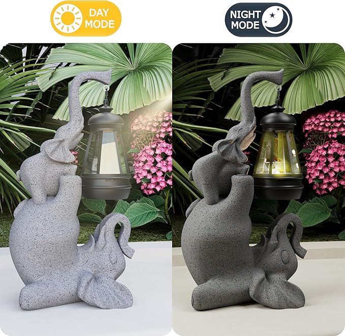 Solar Garden Statue 10 Inch Elephant Decor for Outside Yard Decoration Outdoor Unique Housewarming Gardening Birthday Gifts for Women Grandma