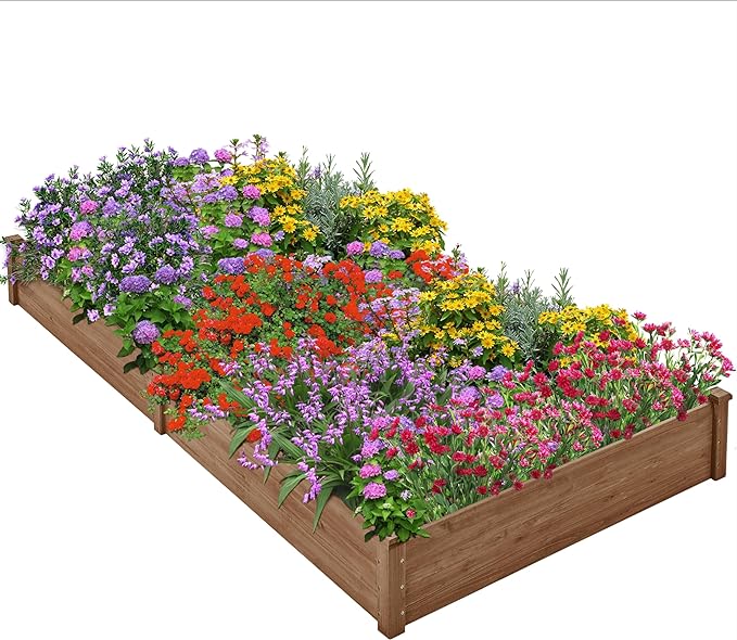 Yaheetech 8×4ft Wooden Horticulture Raised Garden Bed Divisible Elevated Planting Planter Box for Flowers/Vegetables/Herbs in Backyard/Patio Outdoor, 93 x 48 x 10in, Dark Brown