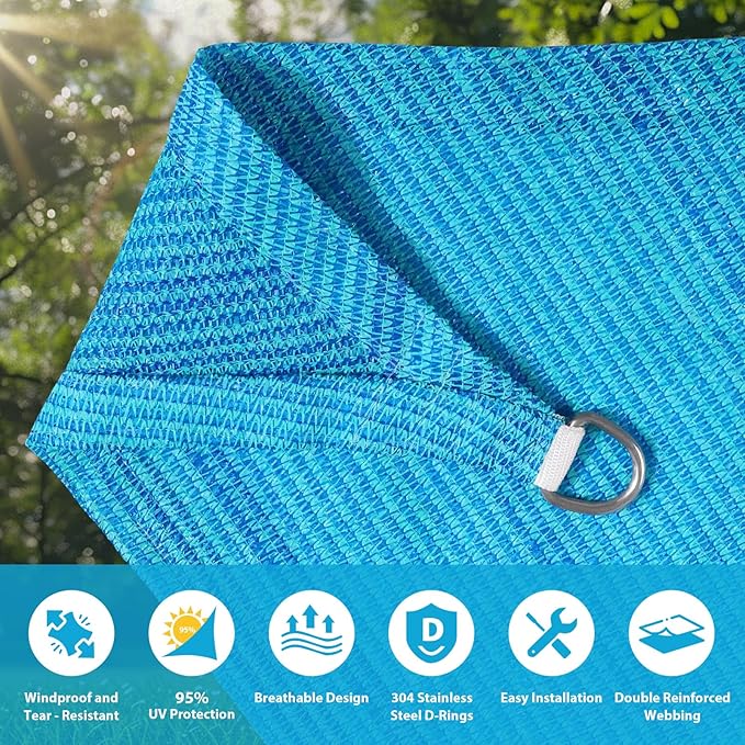 Amagenix Sun Shade Sail 12X26 Curved Edge Outdoor Shade Canopy Turquoise Mixed Breathable 95% UV Block Shade Cloth for Patio Garden Backyard (We Make Custom Size)