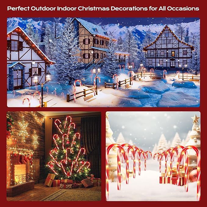 Christmas Candy Cane Lights 12Pcs Christmas Pathway Lights with 72 Count Incandescent Clear Lights, Connectable 12 Inch Pathway Makers Lights for Indoor Outdoor Walkway Patio Yard Lawn Decorations