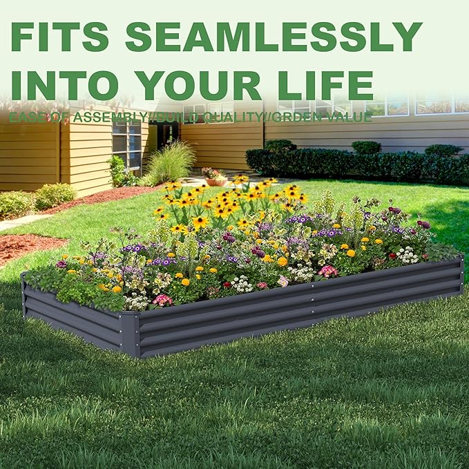 8X4X1ft Raised Garden Bed Kit,Galvanized Raised Garden Beds Outdoor,Large Metal Planter Box Steel Kit Flower Herb,Vegetables..Dark Gray