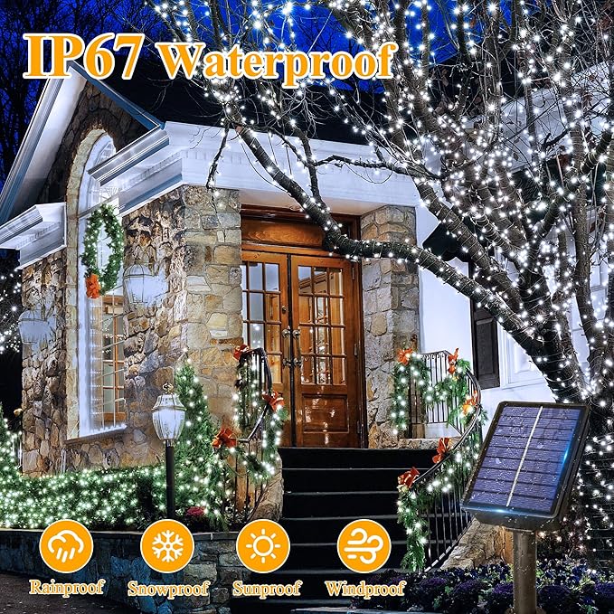 Ollny Solar Outdoor Lights, 2 Pack Total 132FT 400LED Solar Fairy Lights, IP67 Waterproof 8 Modes String Lights for Tree Yard Garden Patio Party, Cool White