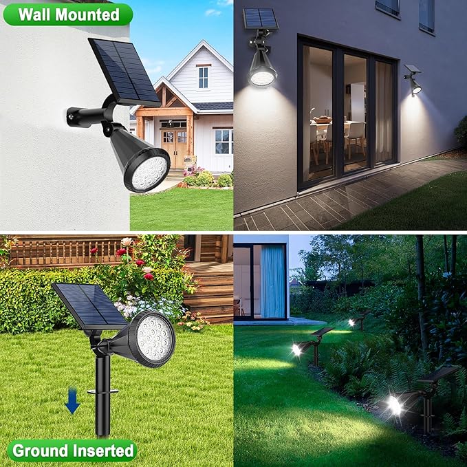 Solar Lights Outdoor Waterproof IP65 180° Adjustable Solar Powered Landscape Spot Lights for Yard 4 Lighting Modes Spotlights for Pathway Garden Outside Wall Pool Porch (8 Pack, Cool White)