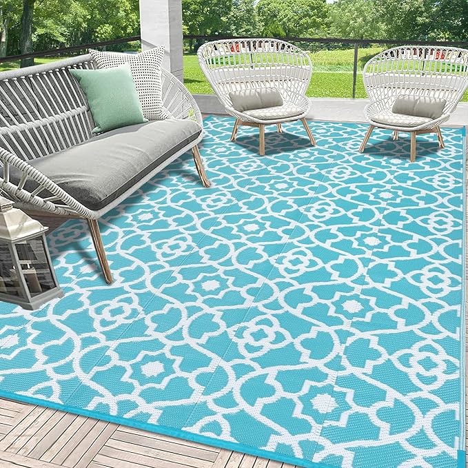 HEBE Outdoor Rug Waterproof 6x9, Plastic Straw Rug Camping Rug, Reversible Outdoor Patio Rugs RV Mat Clearance, Indoor Outside Floor Carpet for Porch,Deck,Camper,Balcony,Backyard