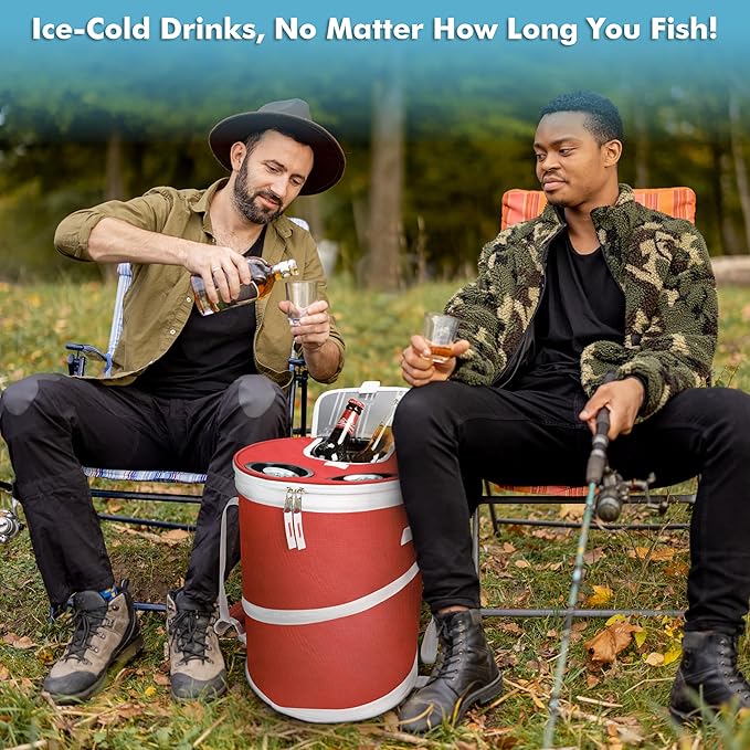 Tirrinia Large Pop-Up Golf Cooler Bag- Insulated Collapsible Cooler with Flat Drink Table for Golf Cart, Lightweight and Portable Ice Beach Cooler for Travel, Fishing, Picnics, Hiking, Camping