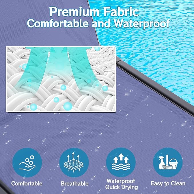 Outdoor Chaise Lounge Chair Set of 2, Foldable & Assemble-Free, 6 Adjustable Positions, Durable Rust-Resistant Frame, Portable Outdoor Pool Lounge Chairs for Pool Patio Beach, Blue