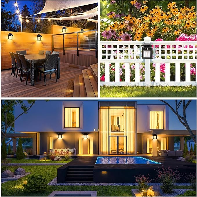 Joomer Solar Wall Lights Outdoor 4PACK, Dusk to Dawn Porch Lights Fixture, Waterproof Exterior Lighting with Clear Panel for Entryway Front Door, Solar Wall Lantern with 3 Modes & Motion Sensor