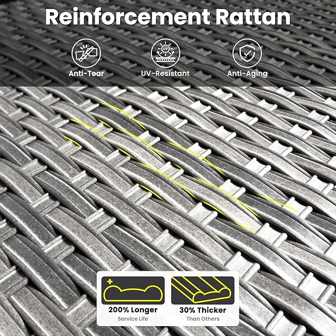 ovios 8 Pieces Patio Furniture Set, Outdoor Wicker Sofas with 2 Chairs, 4 Ottomans and Comfy Cushions, All Weather High Back Couch Set for Deck Porch, Grey Rattan, Denim Blue