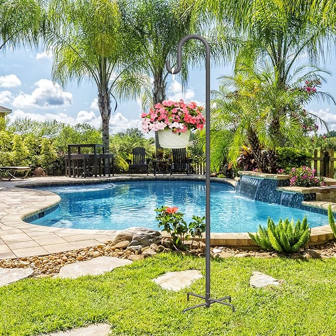 Highpro Shepherd Hook for Outdoor 47 Inch Bird Feeder Hanger Heavy Duty for Hummingbird Feeder Hanger Stand with 5-Prong Base for Lanterns, Wedding (2 Packs)