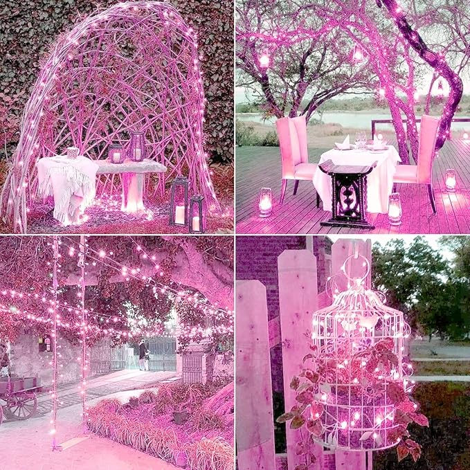 JMEXSUSS 4 Pack Pink Solar Lights, Each 33ft 100 LED Solar String Lights Outdoor Waterproof, 8 Modes Copper Wire Pink Fairy Light for Yard Patio Garden Party Wedding Decorations