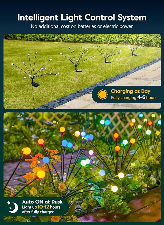Brightown Solar Garden Lights Outdoor- 4 Pack 48 LED Solar Firefly Lights with 7 Colors Changing, Sway by Wind, Waterproof Solar Outdoor Lights, Solar Lights for Outside Yard Walkway