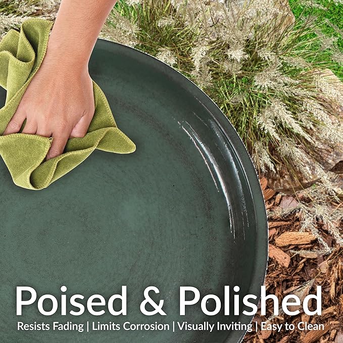 Sunnydaze Gleeful Garden Metal Bird Bath for Outdoors - Large Decorative Iron Birdbath - 23-Inch - Green Glaze