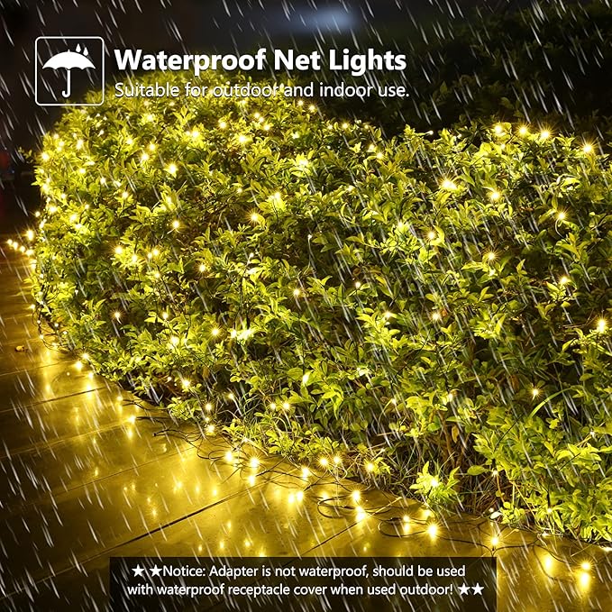 Lyhope 12ft x 5ft 360 LED Christmas Net Lights, 8 Modes Low Voltage Green Wire Mesh Christmas Decorations Lights for Xmas Trees, Bushes, Wedding, Garden, Outdoor, Indoor Decor (Warm White)