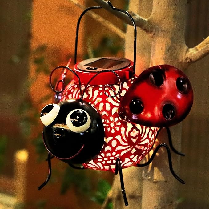 Teaeeno Ladybug Solar Light Lantern Garden Decor,Metal Animal Decorative Ladybug Sculpture,Garden Yard Lawn Backyard Ornament Decor,Home, Lawn, Patio,Metal Animal Ornament, Women/Gardening Gifts