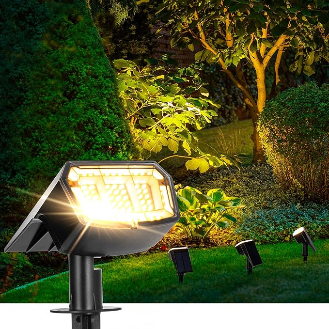 Solar Spotlights - 63LED Outdoor Solar Lights, 3 Pack, IP65 Waterproof, Warm Light
