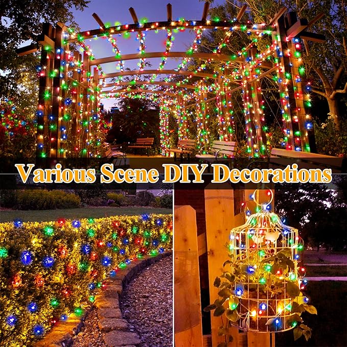 Ollny Solar Outdoor Lights, 2 Pack Total 132FT 400LED Solar Fairy Lights, IP67 Waterproof 8 Modes String Lights for Tree Yard Garden Patio Party, Multicolor