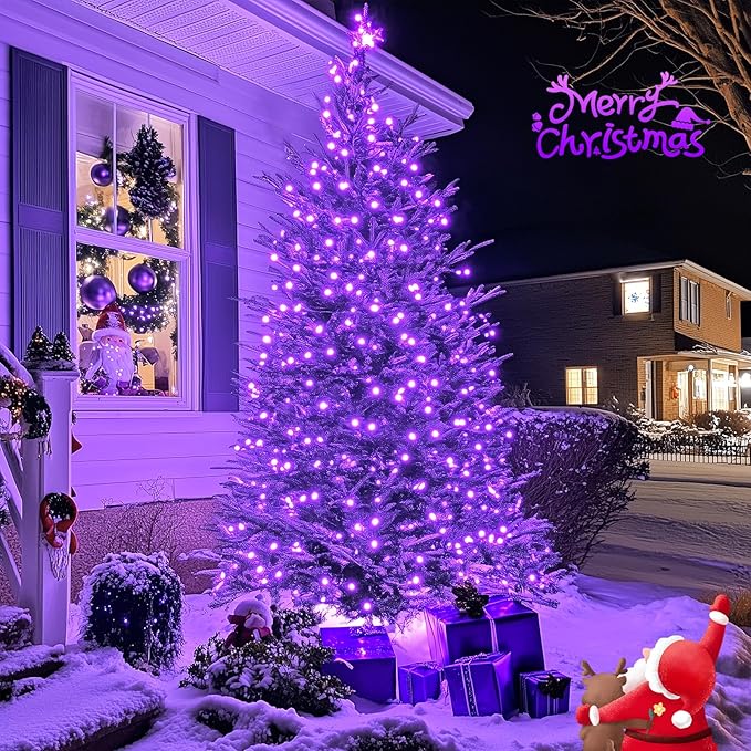 JMEXSUSS 2 Pack Purple Solar Lights Outdoor Waterproof: Each 100 LED 33ft Purple Solar Christmas Lights - 8 Modes Solar Christmas Lights for Outside Tree Holiday Garden Party