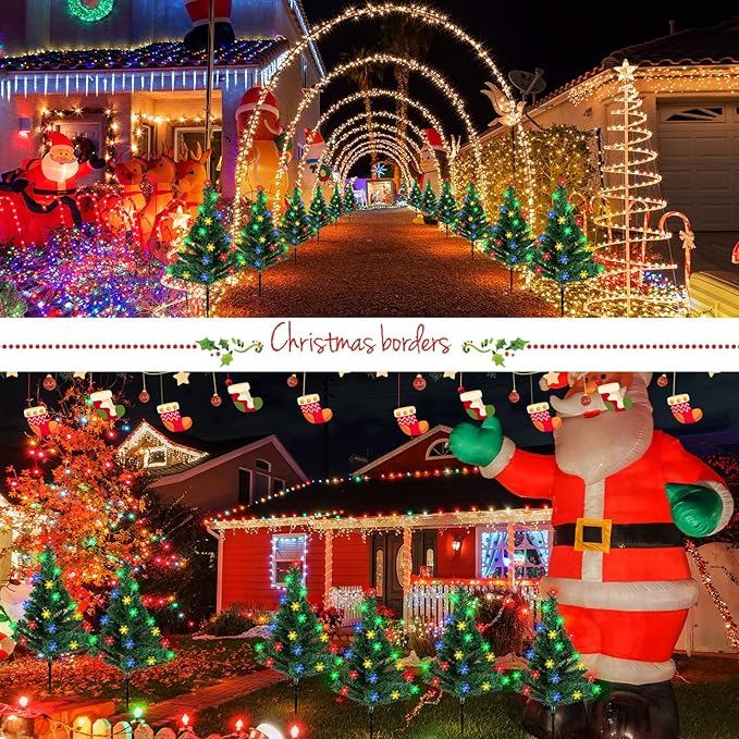 Retisee 6 Pack Solar Christmas Tree Pathway Lights Decorations Outdoor LED Snowflake Lights 8 Modes Prelit Small Christmas Tree Waterproof Solar Stake Lights for Garden, Yard, Lawn, Cemetery