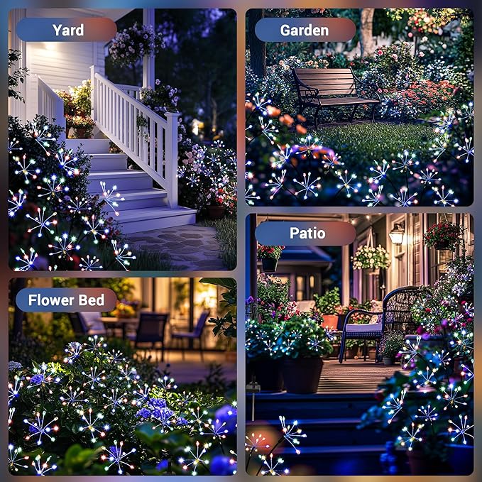Solar Garden Decor Lights Outdoor, Solar Powered Lights Waterproof for Yard Patio Porch Flowerbed, Fairy Gardening Supplies Gifts Firwork(6 Pack Multi-Colored)