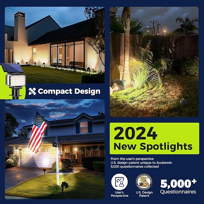 Solar Spot Lights Outdoor Waterproof for Flag, Tree, House, Garden, Yard, Landscape Spotlights for Accent Uplighting Decorations-4 Pack, Natural Light