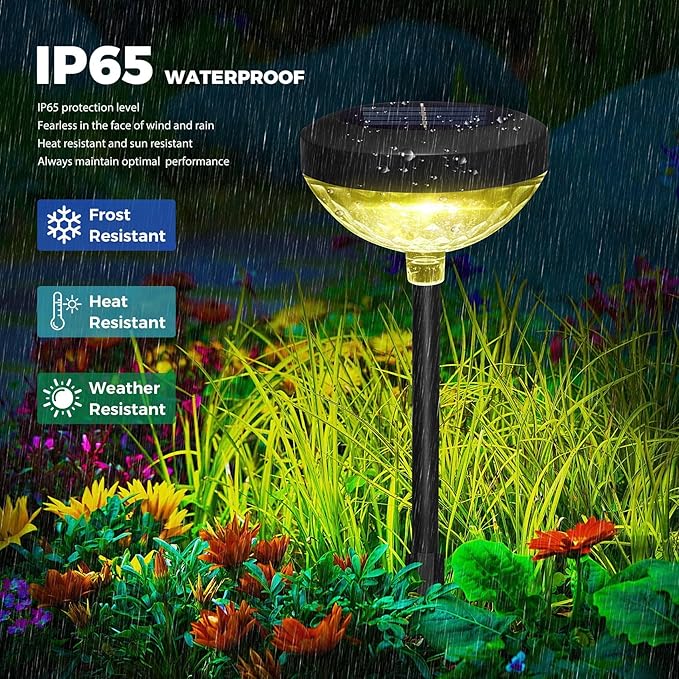 pearlstar Solar Pathway Lights 6 Pack,Outdoor Solar Garden Lights,RGB Color Changing+Warm White,IP65 Waterproof,Solar Powered Garden Light for Walkway Yard Backyard Lawn Landscape Decor