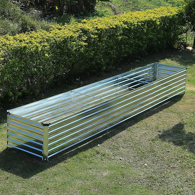 12x2x1.5ft Galvanized Raised Garden Bed,Outdoor Planter Box Metal Patio Kit Planting Bed for Vegetables Flowers Herb,Silver
