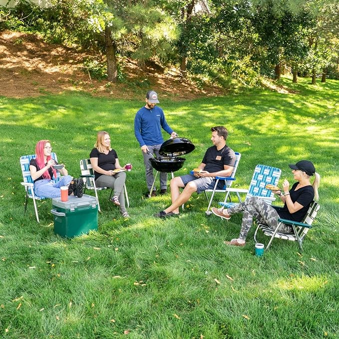Lawn Chair USA Folding Aluminum Outdoor Patio Lawn Chair | Heavy-Duty Webbed Chairs for Camping, Sports, Beach, Yard & Tailgating | Lightweight Portable | Magnum - Spring Fling with Green Arms