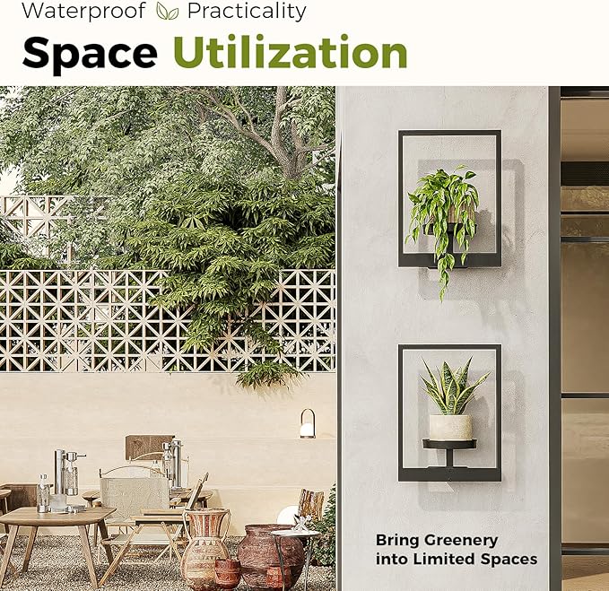 Bamworld Wall Planters for Indoor Plants Metal Wall Plant Holder Plant Hanger Wall Decor Wall-Mounted Wall Hanging Planters Outdoor Plant Rack Black 2 Pack (Patent Design)