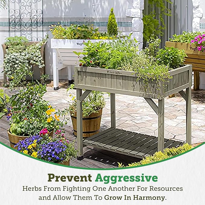 VegTrug 8 Pocket Herb Garden, Wooden Herb Planter with Herb Snips, Gray Wash