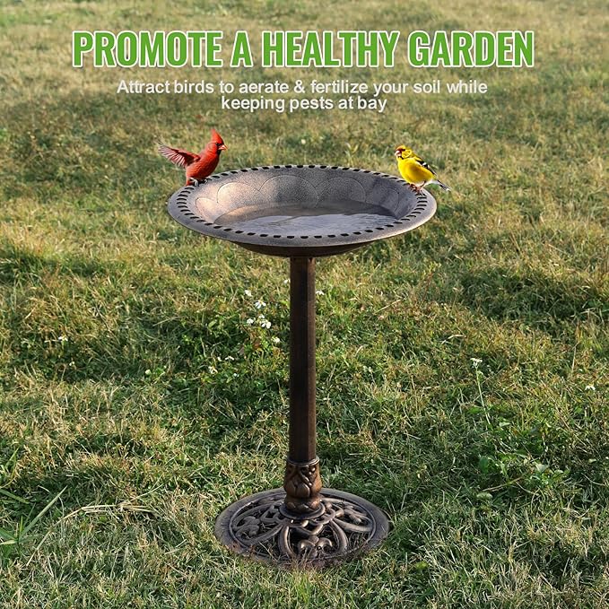 Backyard Expressions Outdoor Garden Bird Bath - Bronze - Weather Resistant Polyresin - 27 Inch