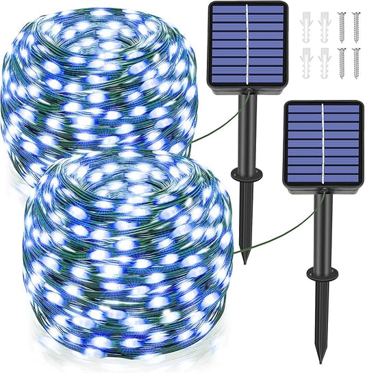 Ollny Solar String Lights for Outside, 2 Pack Total 132FT 400LED Solar Christmas Lights Outdoor, IP67 Waterproof 8 Modes String Lights for Tree Yard Garden Patio Party, Blue