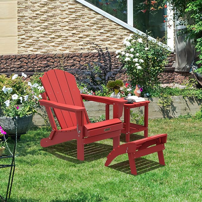SERWALL Folding Adirondack Footrest, All Weather Adirondack Ottoman Without Assembly, Red