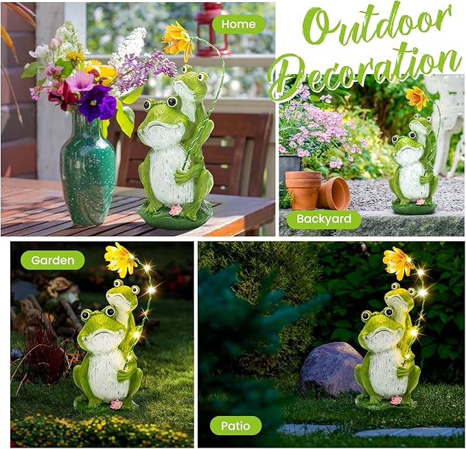 GIGALUMI Solar Garden Statues Loving Frog Garden Decor Figurine Lights for Outside, Yard Decorations Outdoor Patio Decor, Gardening Gifts for Women