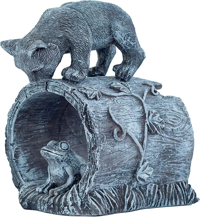 Gutter Downspout Extension - Downspout Splash Block - Downspout Diverter Garden Statue (Playful Chasing Kitty and Frog)