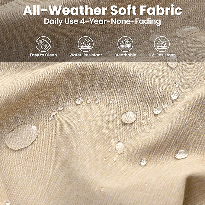 ovios 5 Pieces Patio Furniture Set with 42" Fire Pit Table, Outdoor Wicker Sofa with Loveseat, Comfy Cushions, High Back Couch Conversation Set, Brown Rattan, Beige